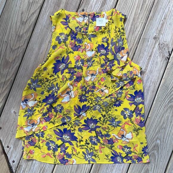 Anthropologie HD In Paris Yellow Floral Sleeveless Lightweight Blouse Size 6 - Picture 1 of 8